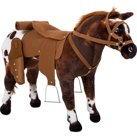 Cheval à bascule pour enfants de 2 ans et plus avec nitre, selle et étriers, en peluche et métal, 85x28x60 cm, marron (1/5)