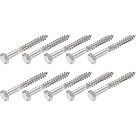 Hex Tirefond Vis (M8x70mm)10pcs, 304 Inox Acier Autotaraudeurs Bois Boulons - pour Ménage Applications