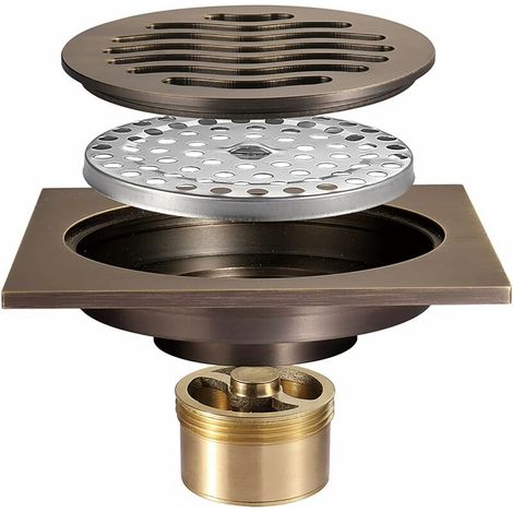 Vtizikl Drain de Douche 100x100mm Siphon de Sol Carré Laiton Caniveau de Douche Anti-Odeur Drain de Plancher pour Salle de Bain (1/5)