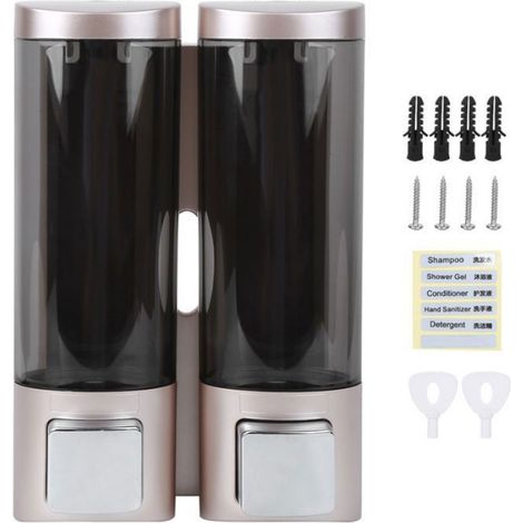 Distributeur de savon mural champagne doré 200mlx2, double tête manuelle, design élégant pour salle de bain (1/5)