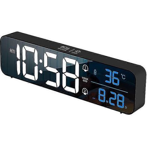 Réveil numérique LED avec affichage de la musique, de la température et de la date horloge miroir de bureau pour la décoration intérieure (1/5)
