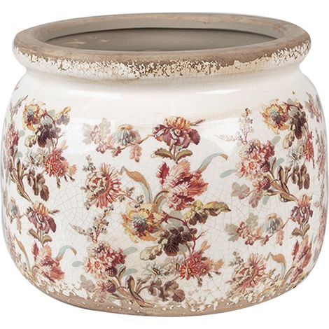 Cache-pot en Céramique Beige avec Motif Fleurs Roses Ø 20 x 15 cm pour Décoration Intérieure - PANGIVO (1/4)