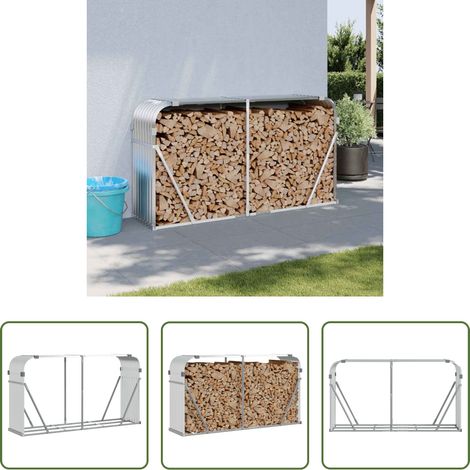 vidaXL Bois de chauffage - Porte-bûches argenté 180x45x100 cm acier galvanisé (1/5)