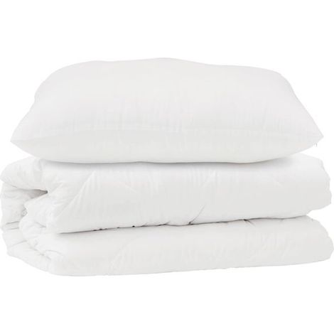 Housse de couette blanche en microfibre, comprend deux taies d'oreiller (1/5)