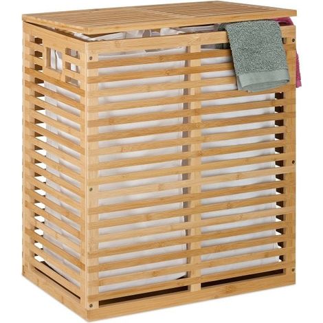Cesta de lavandería de bambú con 2 sacos