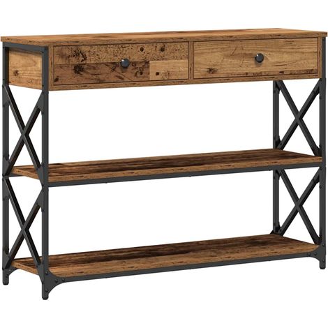 Table console，Table d'appoint，Bout de canapé avec tiroir Bois ancien 100 x 28 x 75 cm CFW78543