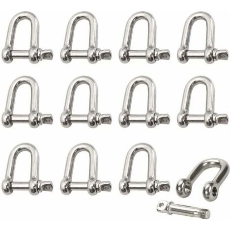 Manille Inox 12 Pièces M4 Manille Inox Acier Manille de Levage Manille D'anneau de D de Chaîne Manille Goupille Vis Boucle Manille Droite Joint Fermoir pour Chaîne (1/4)