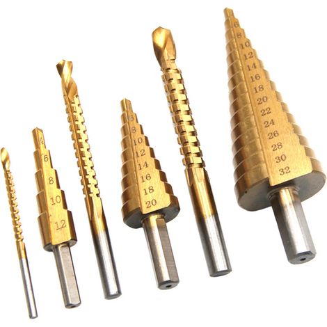 [JAMAIS UTILISÉ]Ensemble de 6 forets étagés et scies HSS pour le perçage de tôles, aluminium, fer, métal, acier inoxydable et bois. Foret étagé multifonctionnel à rainure hélicoïdale extensible pour l (1/4)