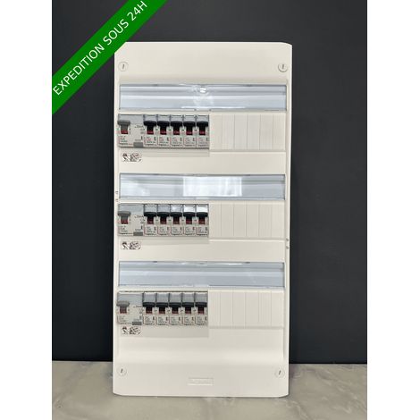 Legrand – Tableau électrique 3 rangées 13 modules – Différentiel 63A type A – Disjoncteurs 2A/10A/16A/20A/32A – Évolutif avec 18 modules libres – 3ID63