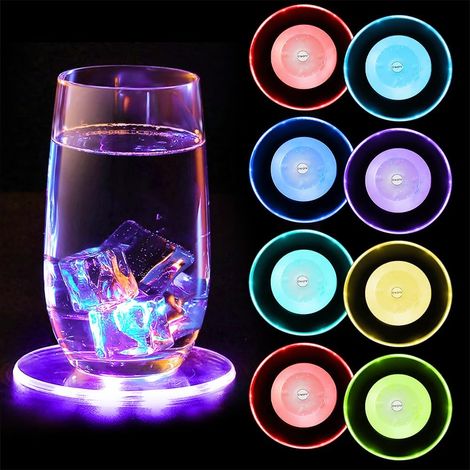 Lot de 8 Dessous de Verre Lumineux Coloré, Dessous de Verre étanches,Dessous de Vere Acrylique Rond pour Noël Pub Verre Bouteille Fête Mariage (1/5)