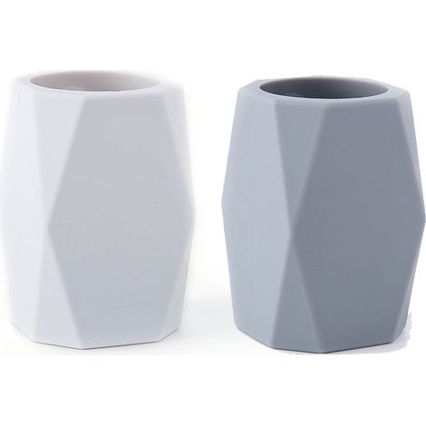 2 porte-crayons en silicone, design géométrique, pour bureau, maquillage et école, blanc et gris (1/5)