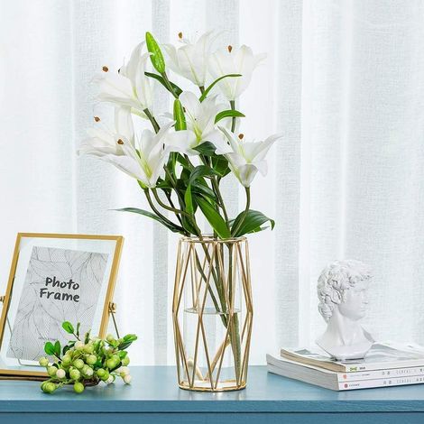 Goldene Glasvase 21,5 cm – Geometrischer Metallständer – Für frische Blumensträuße – Skandinavische Hochzeitsdeko – Einemgeld (1/5)
