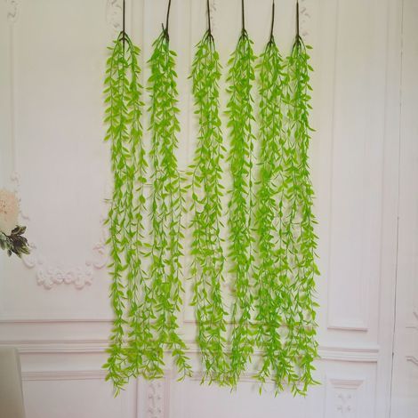 Suspension murale en rotin simulant des plantes vertes de saule pleureur Simulation de plantes aquatiques Décoration murale de feuilles de saule Décoration de verdure(6 pièces) (1/5)