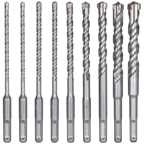 Lot de 9 forets SDS-Plus pour perceuse à percussion électrique pour percer la pierre, le béton, les murs de brique, les carreaux de céramique (5, 6, 6, 8, 8, 10, 12, 14, 16 x 160 mm) (1/5)