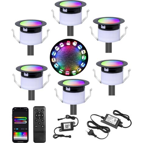 WiFi Spots LED Encastrable au sol Extérieur Interieur Ø31MM 12V RGBW+IC Couleur Dynamique Étanche IP67 Spot Encastrable Led avec Télécommande,LED Lumières éclairage pour Terrasse et patio (1/5)
