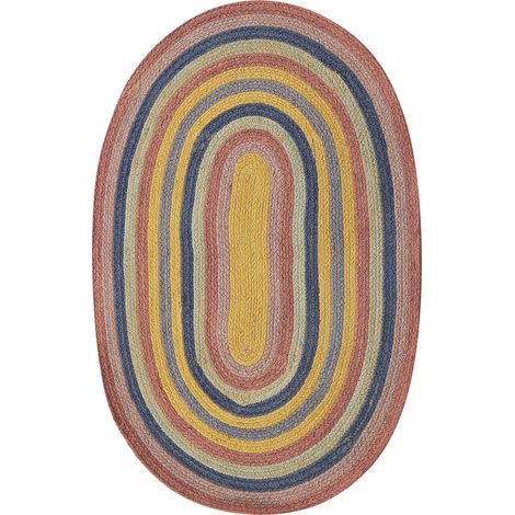 Alfombra de yute boho 70 x 100 cm ovalada tejida a mano sala de estar habitación infantil multicolor Perewi