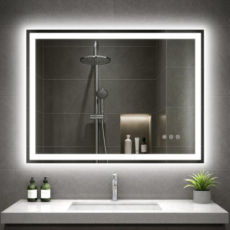 Großer Badezimmerspiegel mit Beleuchtung, 100x60cm LED Spiegel mit Licht, 3 Farben Dimmbar, Memory-Funktion, 4mm HD Hartglas, IP44, Horizontal/Vertikal, Alurahmen (1/5)