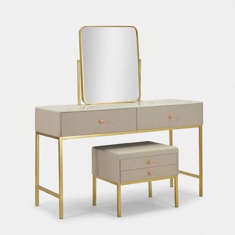 Schminktisch Luxury mit Spiegel und Hocker mit Stauraum (1/5)