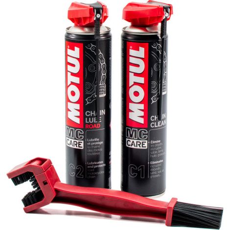 MOTUL - Pack Entretien Chaîne pour Moto - Nettoyant Chaîne 400ml C1 + Graisse lubrifiante 400ml C2 + Brosse