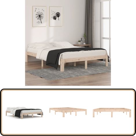 Cadre de lit sans matelas bois de pin massif 140x190 cm - Cadre De Lit - Lit Double - Bois Massif - Lit Design - Meuble Chambre