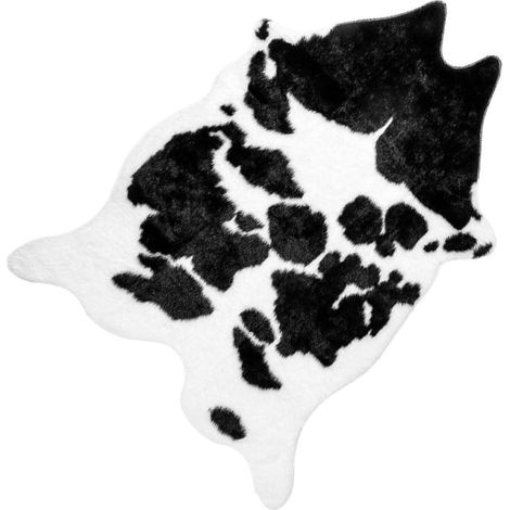 Tapis de Sol Petit Taille Motif Peau de Vache Noir et Blanc en Peluche Douce, Antidérapant et Imperméable, Coussinet de Pied Confortable pour Décoration Intérieure Maison et Salon (1/5)