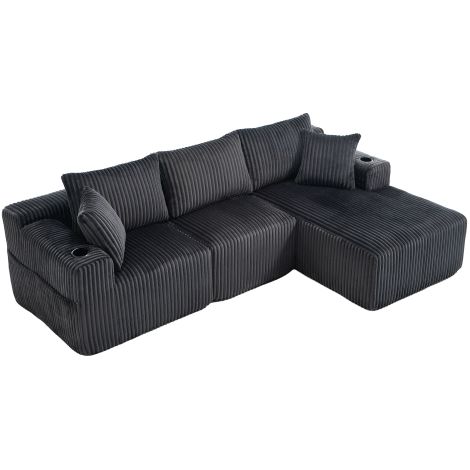 Canapé modulable méridienne velours côtelé avec coussins et poches (1/5)