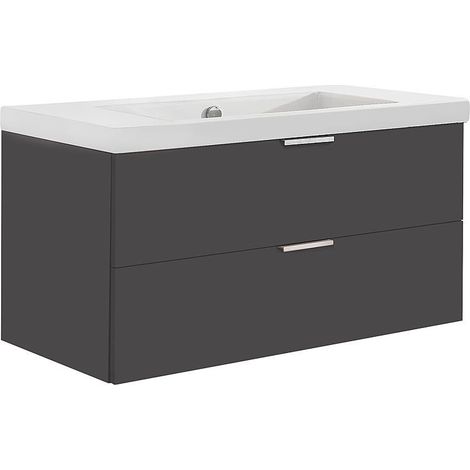 Meuble sous-vasque + vasque en céramique EPIL anthracite mat 2 tiroirs 860x550x510mm (1/3)