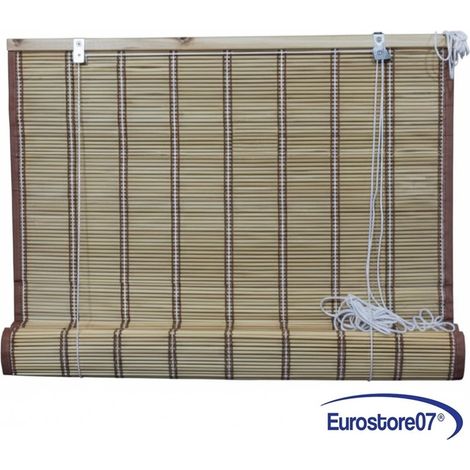 tapparella tenda con tiro in midollino marrone chiaro con righe - cm.100x250h. (1/3)