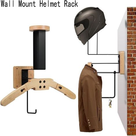 Support mural de rangement – présentoir pour casque de moto avec crochets, porte-gilet tactique en bois massif, support d'organisation (1/5)