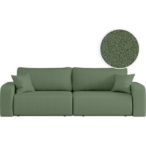Canapé droit 3 places ALYA convertible en tissu bouclette - Vert (1/5)