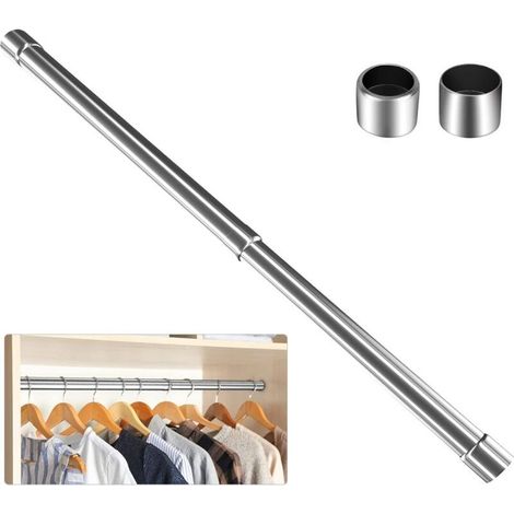 Rail de penderie extensible en acier inoxydable de 31 à 51 cm, tringle à vêtements réglable avec douilles Argent -INHHUB (1/5)