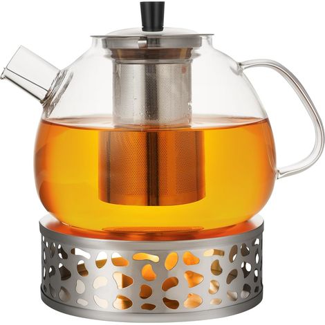 Théière En Verre 1,6 Litre Avec Base Chauffante Et Filtre Acier Inoxydable Pour Thé Noir Vert Fruits (1/5)