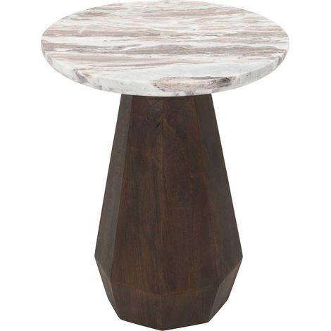 Table dappoint ronde en marbre et manguier brun élégance raffinée - Brun foncé et marbre blanc veiné (1/5)
