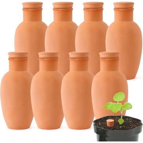 Set di 8 picchetti per annaffiare in terracotta Ollas per piante da interno ed esterno, con serbatoio grande - (1/5)