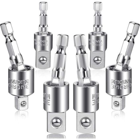 Ensemble d'adaptateurs de douilles pour perceuse électrique 6 pièces Adaptateur de tournevis à percussion Adaptateur de douille pour perceuse à percussion à tige hexagonale rotative à 360 degrés (1/4)