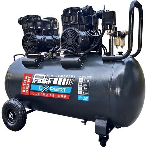 PROMO geräuscharmer Kompressor 180 Liter 4 PS 8 bar + 7 Zubehörteile PRODIF PROSIL4180