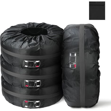 Lot de 4 housses de protection pour pneus 13-18 pouces, avec poignée, noir, taille S (Ø66 cm). (1/5)