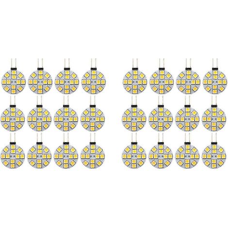 24 ampoules LED rondes G4 avec culot à broche latérale, LED G4 5050 12SMD compatibles avec les camping-cars, les caravanes et les lampes de lecture domestiques, lumière blanche chaude. (1/5)