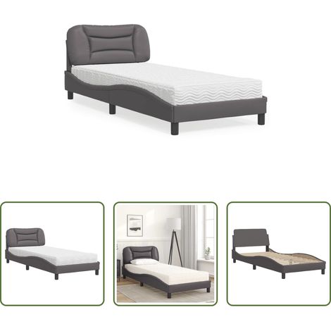 Matelas en mousse - Lit avec matelas Hvar gris 90x200 cm similicuir (1/5)