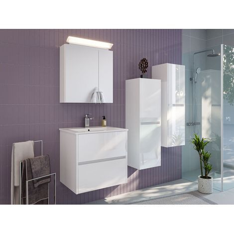Badmöbelset Taifun 60cm 4tlg mit Spiegelschrank und 2x Seitenschrank weiß Hgl