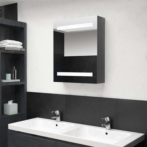Armoire murale de salle de bain à miroir à LED - Meuble de rangement Gris brillant 50x14x60 cm BV530859 - BonneVie (1/5)