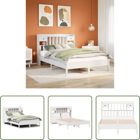 Sommeil - Lit bibliothèque sans matelas blanc 160x200 cm bois pin massif (1/5)