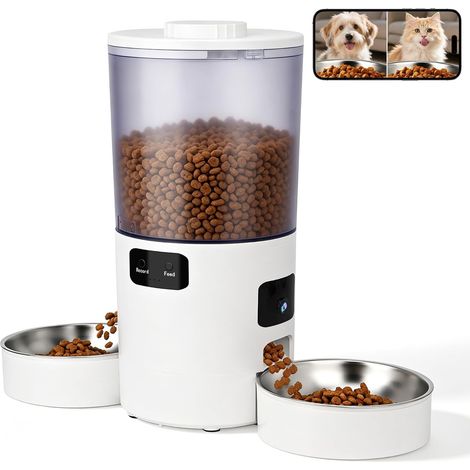 Automatic Cat Feeder with Dual Bowl, 5L Capacity, 2 Cameras, Wi-Fi Enabled for 2 Cats or Small Dogs, 2.4GHz (1/5)