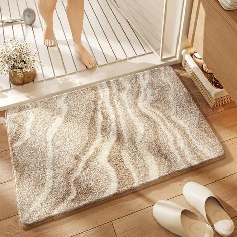 Alfombra de baño antideslizante, 40 x 60 cm, superabsorbente, diseño moderno, lavable a máquina, para baño, ducha, dormitorio, beige