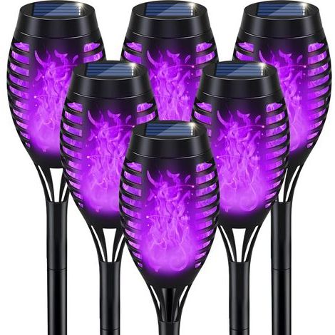 Décoration d'Halloween extérieure, guirlandes lumineuses solaires d'Halloween avec flammes violettes, torches lumineuses d'Halloween pour la décoration de pelouse et de jardin (1/5)