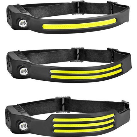 LED Lampe Frontale Rechargeable Torche Frontale Puissante Etanches USB 1200mAh COB XPE Lampes Course à Pied, Camping, Cyclisme, Lampe de Casque, Poisson, Réparation, Jogging, Enfant,3pc (1/3)