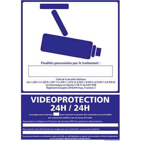 PANNEAU VIDEO PROTECTION 24H/24H (G1230) - Adhésif - 150 x 210 mm
