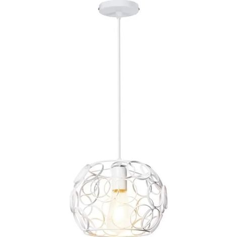 Lampe Suspension Luminaire Industrielle en Cage Vintage Blanc Lustre Plafonnier Industrielle Métal pour salon Chambre (1/4)
