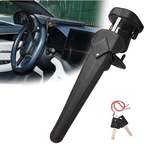 Antivol de volant de voiture - Pour charges lourdes - Avec 2 clés - En cuir synthétique noir - Protection antivol - Anti-démarrage