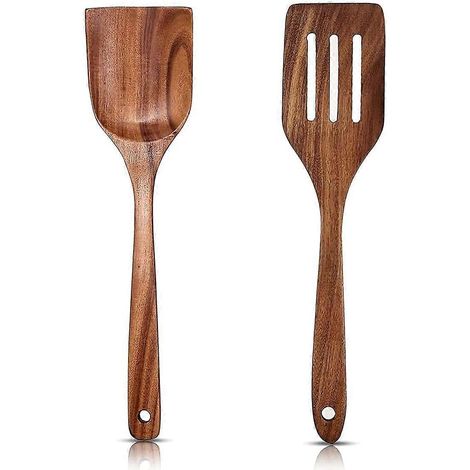 Lot de 2 spatules en bois de 30 cm, ustensiles de cuisine en wengé fin, résistant aux rayures et à la chaleur. (1/5)
